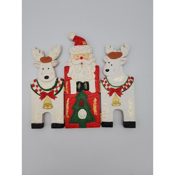 VTG Christmas Wood Decorative Folding Screen Santa & Reindeers Holiday Decor - Picture 8 of 12